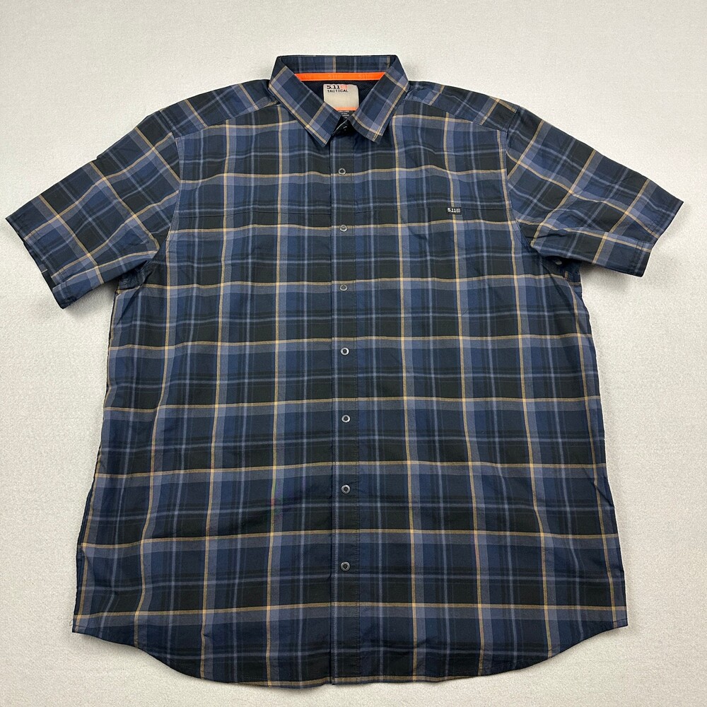 5.11 Tactical Shirt Men Extra Large Blue Plaid Short Sleeve Snap Button Work Top